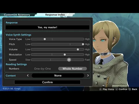 Accessory voice customization editing scene 『FREEDOM WARS Remastered』